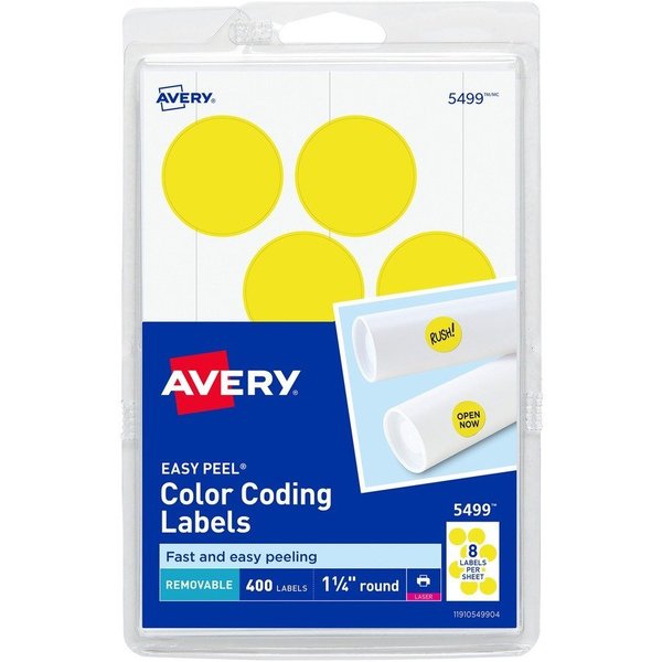 Avery Label, Round, 1.25""Dia, Neonyw 400PK AVE05499